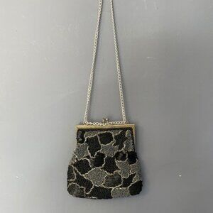 Chain Purse with black and gray black beads
